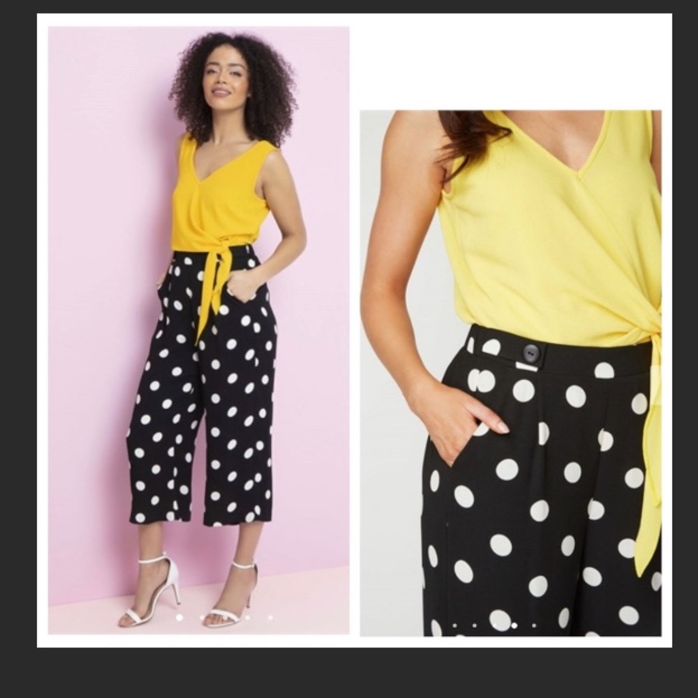 Zara Polka Dot Wide Leg Ankle Crop Pants